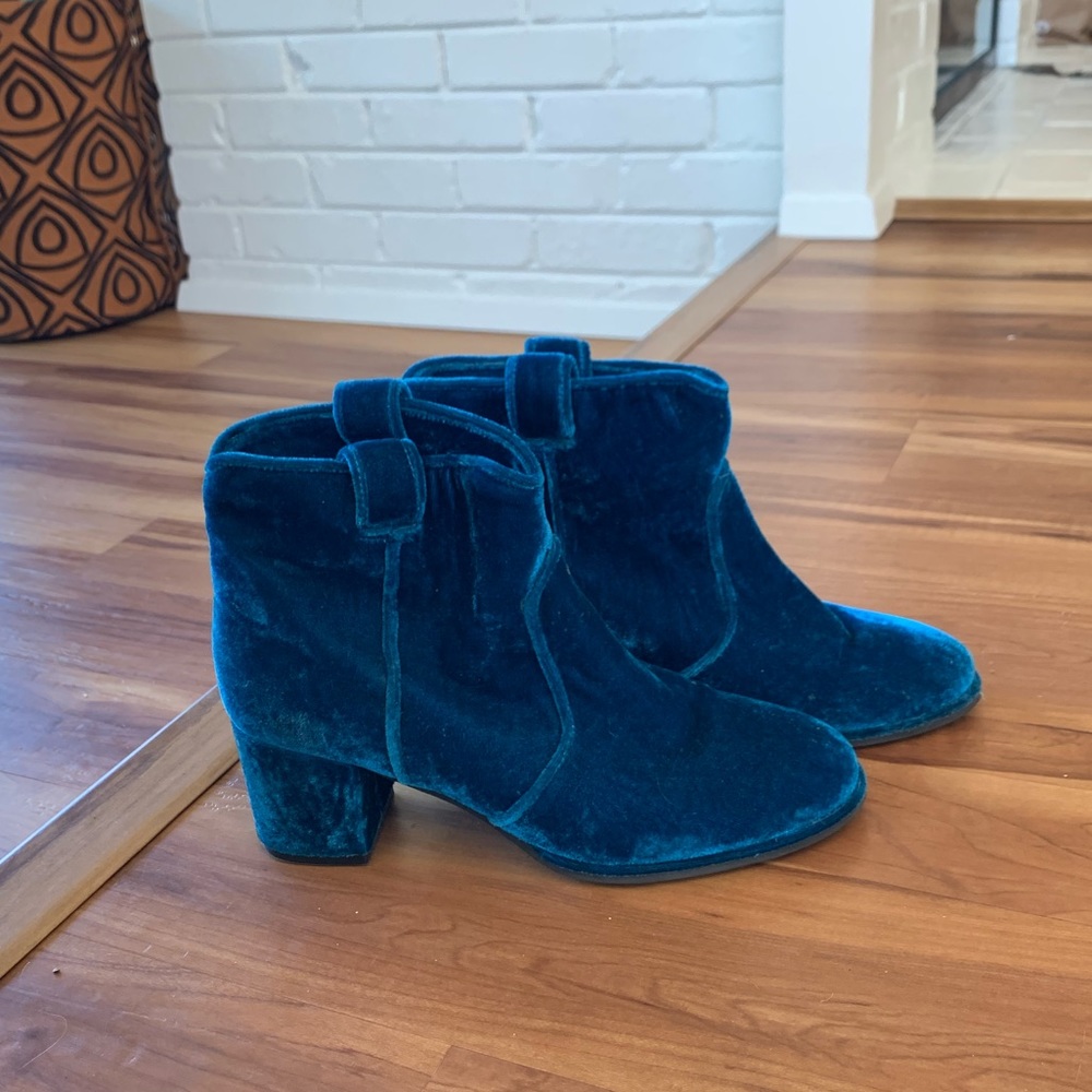 Jeffrey Campbell blue velvet booties